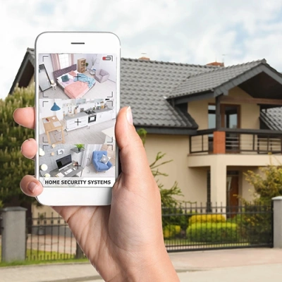 McAllen vivint phone display of cctv live feed in front of a house